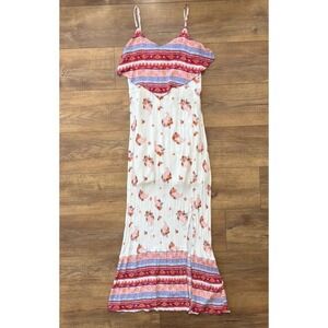 Mudd Sz Medium Long Sleeveless Paisley Lined Handkerchief Plisse Maxi Dress